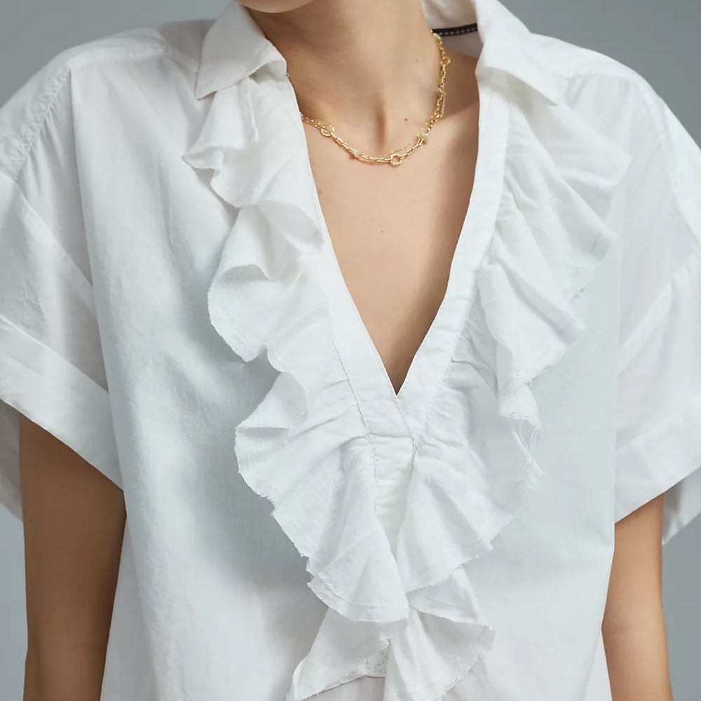 Pilcro Short-Sleeve Reworked Ruffle Blouse - Picture 2 of 9